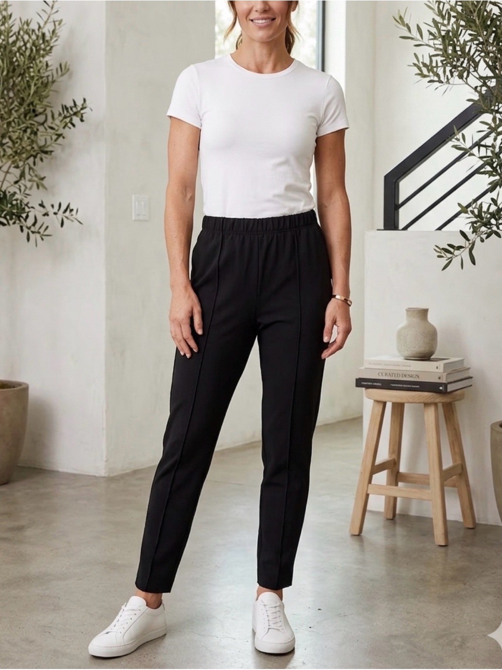 Anthropologie Black Pull-On Tapered Track Pants